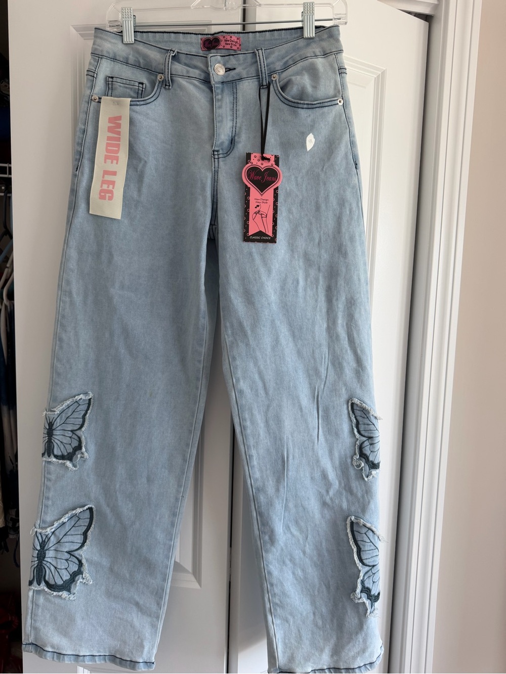 NWT-Light Blue Wide-Leg Butterfly Jeans